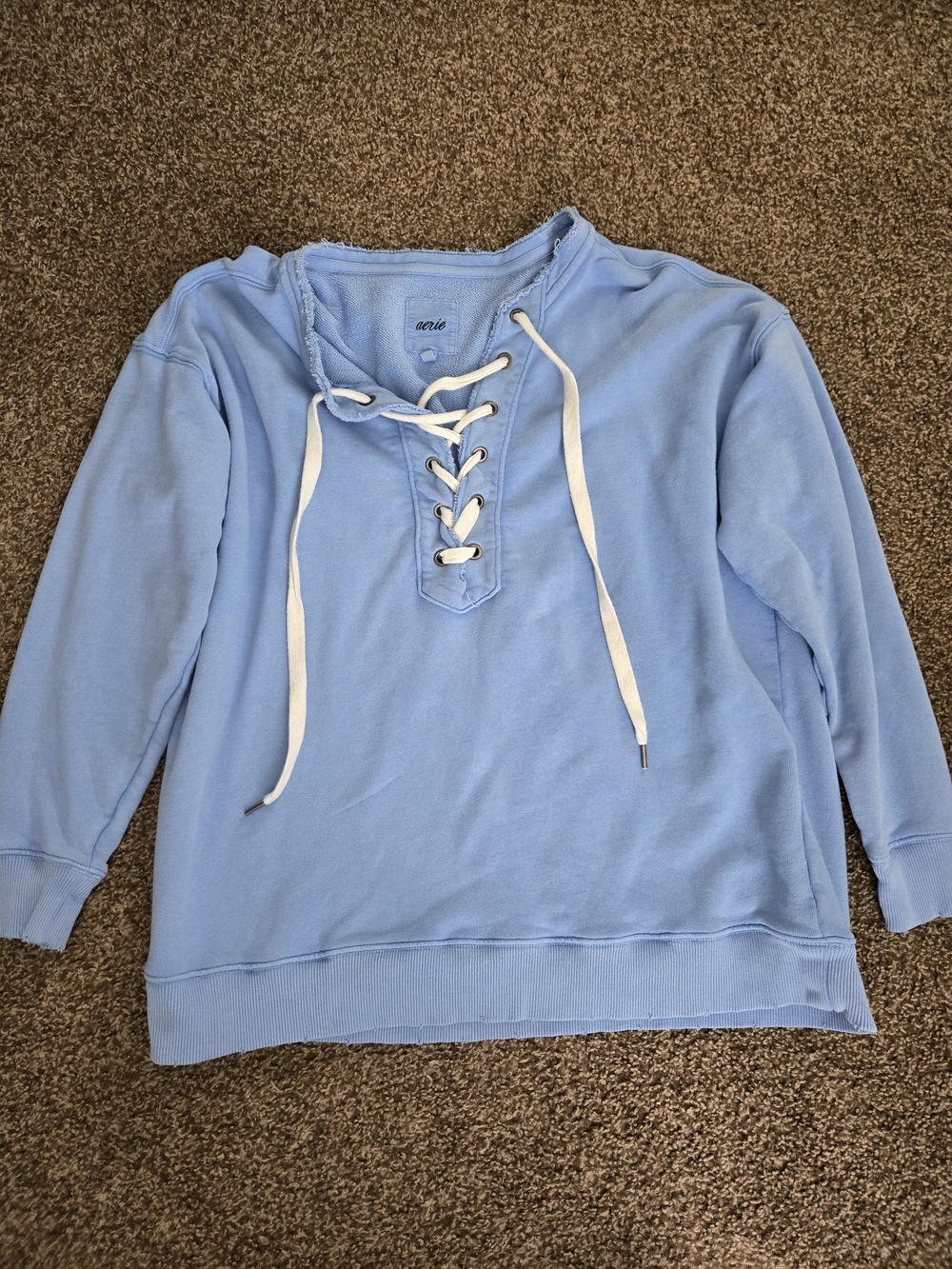 aerie Light Blue Lace-Up Hoodie Sweatshirt